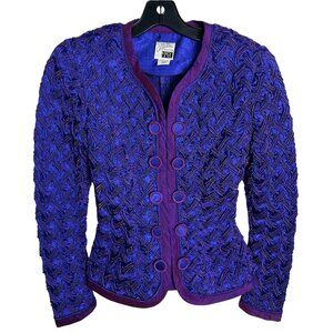 VTG Jeanne Marc Jacket XS 4/6 Purple Blue Ribbon Basket Weave Quilted